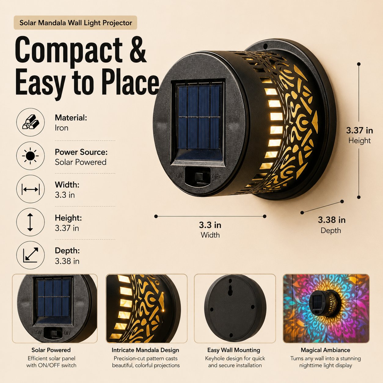 65K+ SOLD!✨Solar Mandala Wall Light | Outdoor Garden Fence Projector Lamp 🪐🌌 by mysite