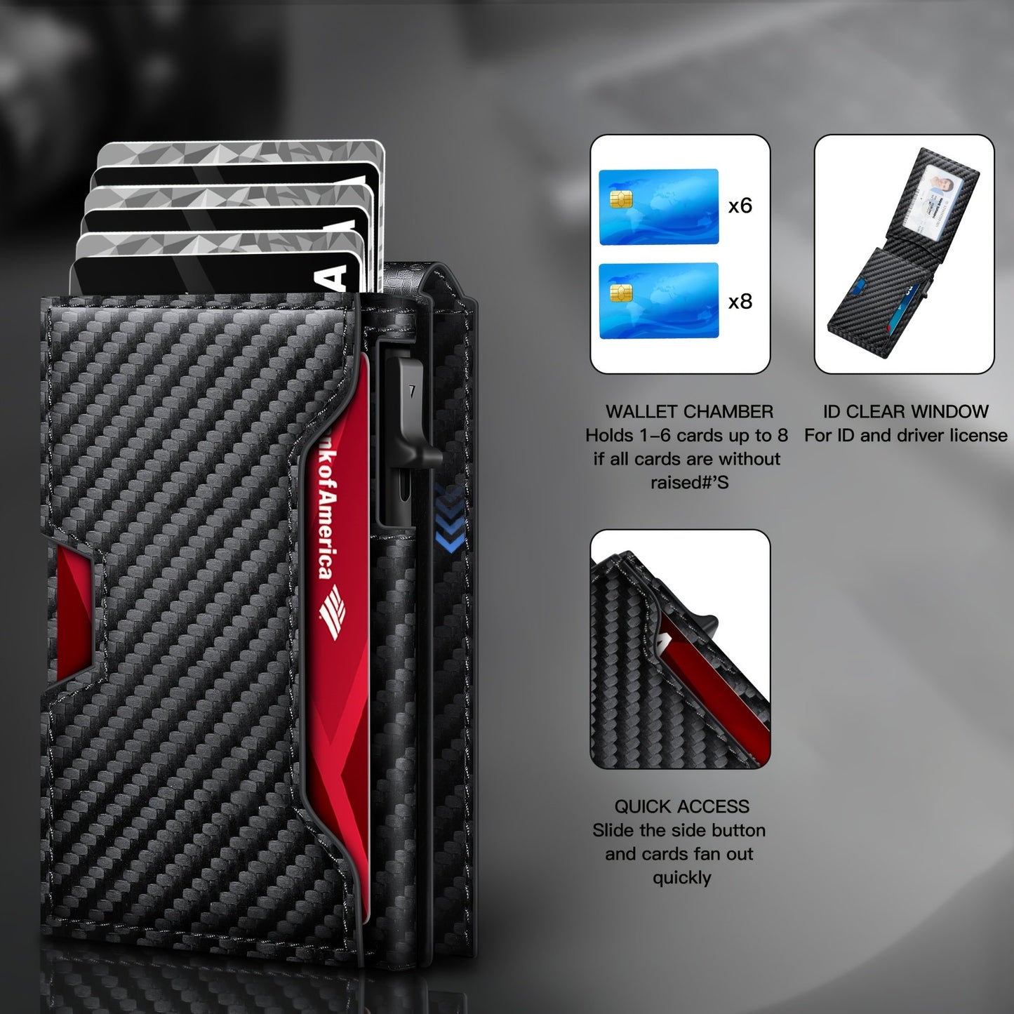 Minimalist Men's Slim Wallet: 9 - 13 Cards, Money Clip, ID Window. RFID - Blocking, Aluminum Bifold Pop - Up