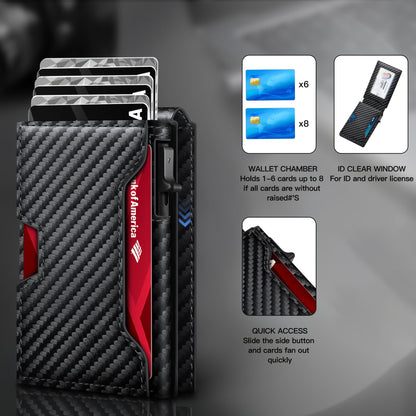 Minimalist Men's Slim Wallet: 9 - 13 Cards, Money Clip, ID Window. RFID - Blocking, Aluminum Bifold Pop - Up