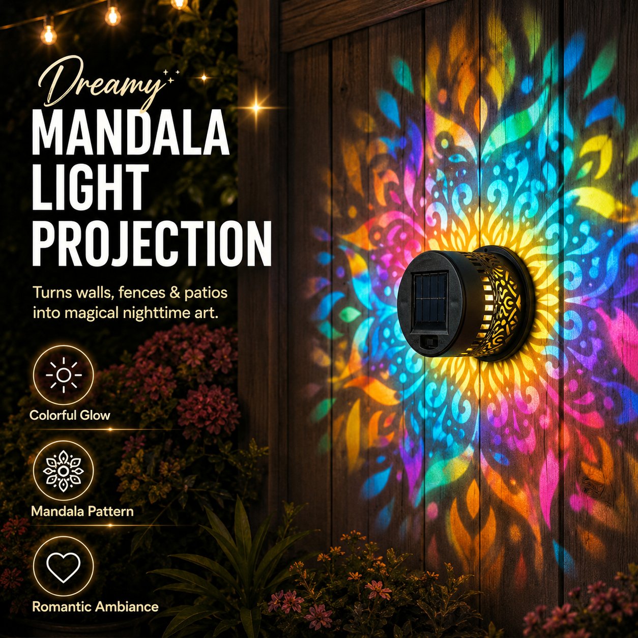 65K+ SOLD!✨Solar Mandala Wall Light | Outdoor Garden Fence Projector Lamp 🪐🌌 by mysite