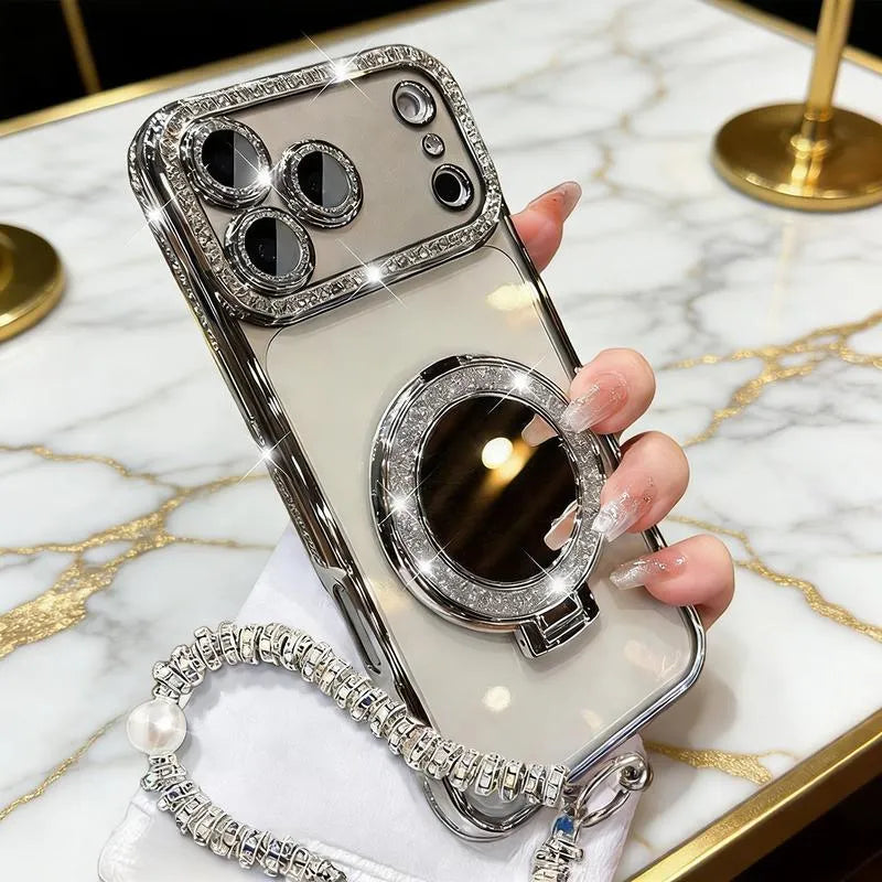 ✨💎Sparkling Diamond Women's Phone Case with Mirror & Stand for iPhone 12/13/14/15/16/17 Pro Max,17Air,14/15/16 Plus💖