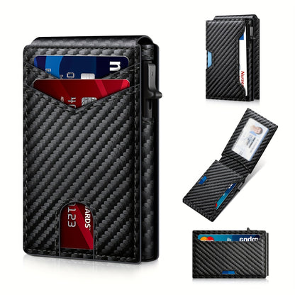 Minimalist Men's Slim Wallet: 9 - 13 Cards, Money Clip, ID Window. RFID - Blocking, Aluminum Bifold Pop - Up