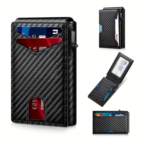 Minimalist Men's Slim Wallet: 9 - 13 Cards, Money Clip, ID Window. RFID - Blocking, Aluminum Bifold Pop - Up by mysite