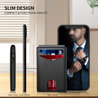 Minimalist Men's Slim Wallet: 9 - 13 Cards, Money Clip, ID Window. RFID - Blocking, Aluminum Bifold Pop - Up