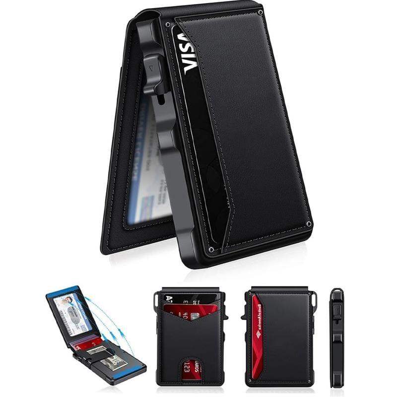 Minimalist Men's Slim Wallet: 9 - 13 Cards, Money Clip, ID Window. RFID - Blocking, Aluminum Bifold Pop - Up by mysite
