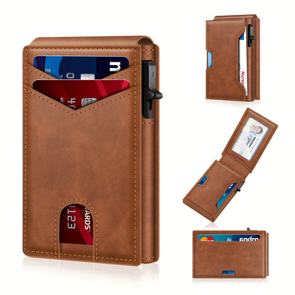 Minimalist Men's Slim Wallet: 9 - 13 Cards, Money Clip, ID Window. RFID - Blocking, Aluminum Bifold Pop - Up