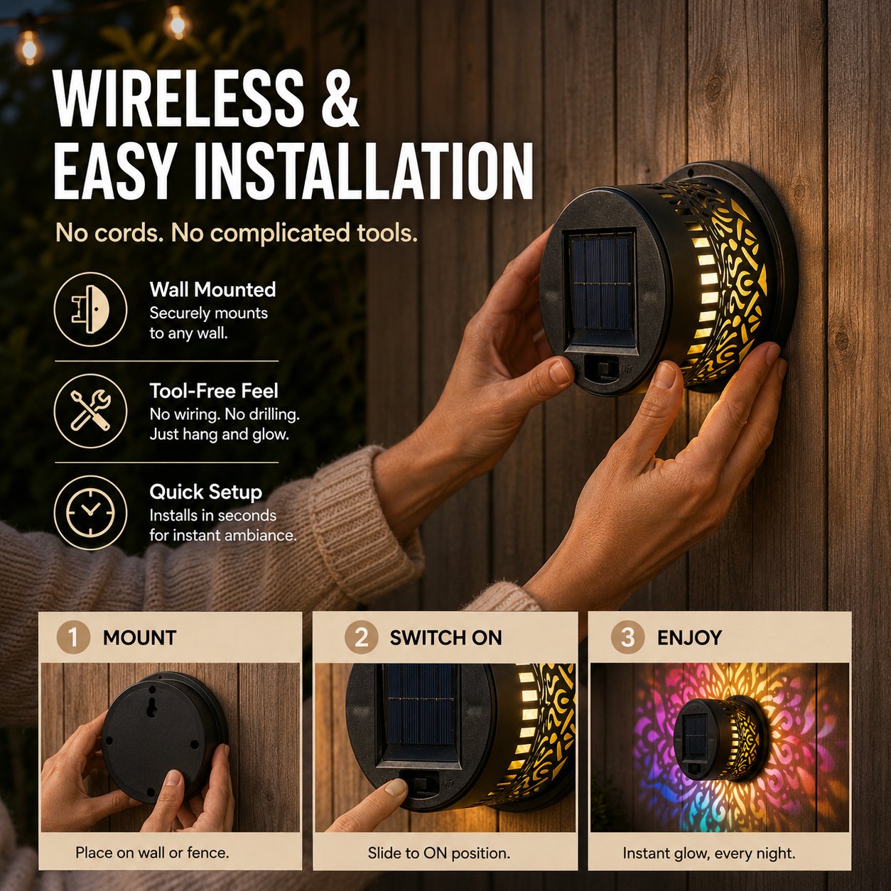 65K+ SOLD!✨Solar Mandala Wall Light | Outdoor Garden Fence Projector Lamp 🪐🌌 by mysite